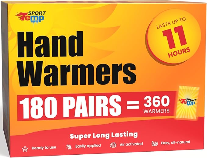 Hand Warmers - Up to 11 Hours of Heat, Super Long Lasting - Easy, All Natural - Air Activated, for Body, Hands & Toes - Odorless Hot Hand Warmer - Sport Temp
