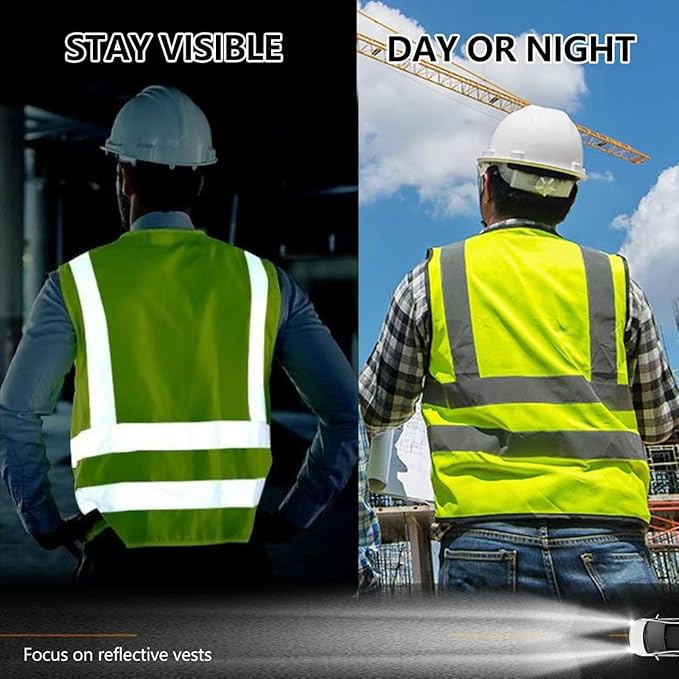 DME&SMS 3-Pack High Visibility Safety Vests, Reflective Strips, Zipper Front, Mesh Hi Vis Vest (Fluorescent Green)