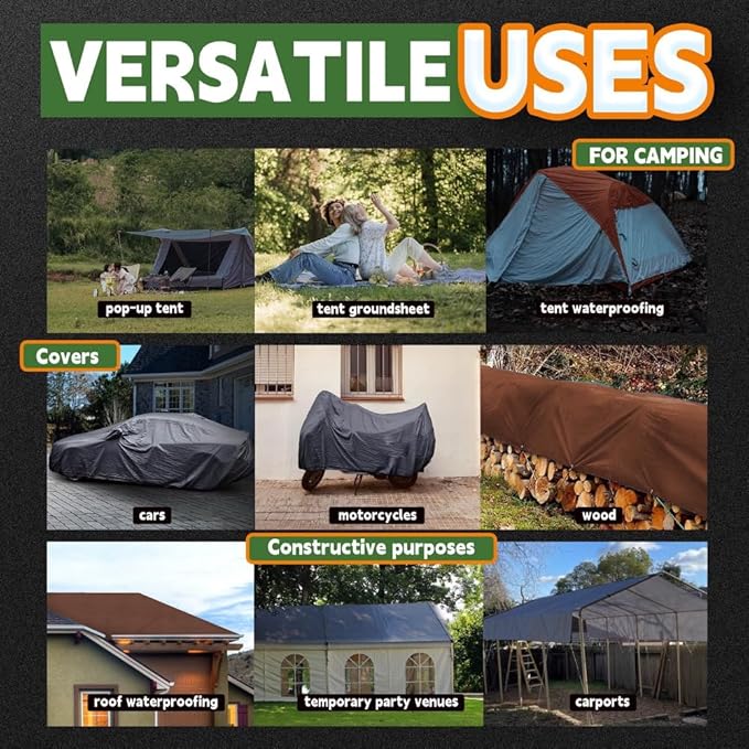 RAINDEWAY 12x16 Feet Super Heavy Duty Tarp 18 Mil, UV Resistant, Weatherproof, Multipurpose Waterproof Poly Tarp with Grommets and Reinforced Edges, Brown/Gray Tarps