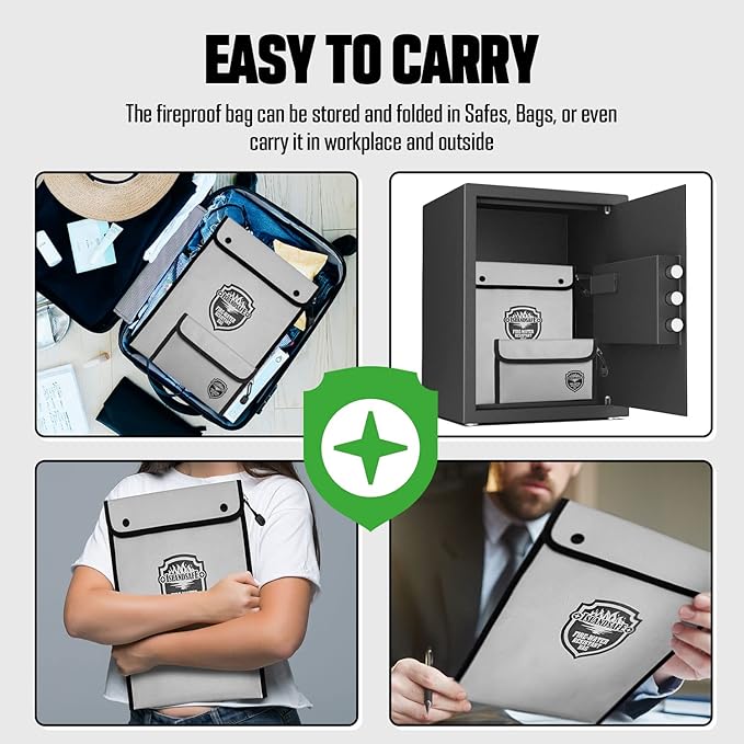 Fireproof Document Bag, Waterproof Money Bag Pocket with Zipper Closure, Storage Pouch for Valuables, A4 A5 Document File, Cash, Credit Card, Passport (Grey, 13 x 9 inch)