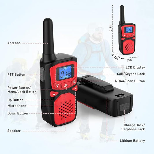 WokTok Adult Walkie Talkies Long Range Rechargeable Portable Two-Way Walkie Talkie, Camping Gear, SOS Sirens, NOAA Weather Alarms, Kid's Toys, Easy-to-Use Walkie Talkies,2 Packs(No Batteries)