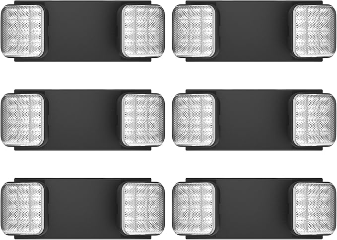 6 Packs Blacks Emergency Lights with Backup Battery,Two Head Adjustable Fire Commercial Emergency Light Fixture-UL Listed-120/277VAC-Led Emergency Exit Lights Fixtures for Business.