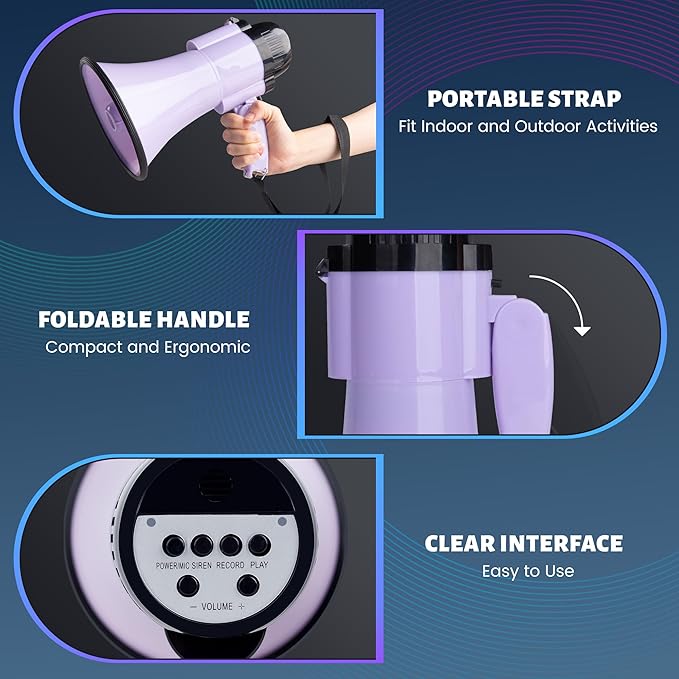 30 Watt Power Portable Megaphone Bullhorn Speaker Voice, Siren/Alarm and 240S Recording with Volume Control and Strap