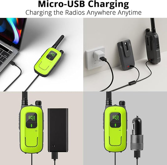 Radioddity FS-T3 Walkie Talkies for Adults Kids Long Range 4 Pack Rechargeable Walky Talky FRS Two Way Radio, 22 Channels License Free USB Charging with Flashlight Boys Girls Gift for Camping Hiking