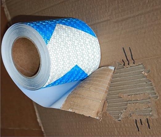 Blue and White Reflective Tape Outdoor Waterproof 8 inch X 66 feet, High Visibility Hazard Conspicuity Safety Industrial Marking Tape