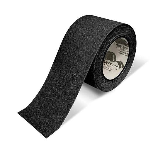 Mighty Line Anti-Slip Caution Floor Marking Tape for Safety, Warning, Heavy-Duty, Peel and Stick, Adhesive, Industrial Quality, 4" Black, 60' Roll