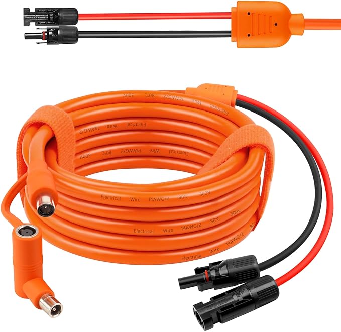 Solar to DC 8mm Charge Extension Cable 20FT,12AWG+14AWG Solar Cable with Solar Panel Connector to DC7909/8020 Compatible with Anker,GZ Yeti,BLUETT,Jackery Portable Power Station
