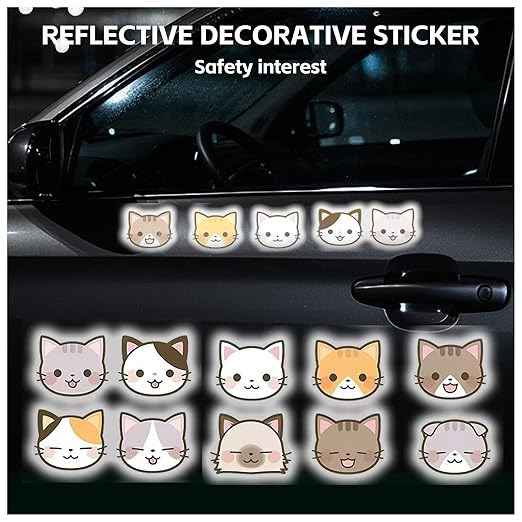 Reflective Stickers 20 Pcs, Outdoor Waterproof High Visibility Warning Safety Adhesive Reflector (1.5" X 1.8", Cat face)