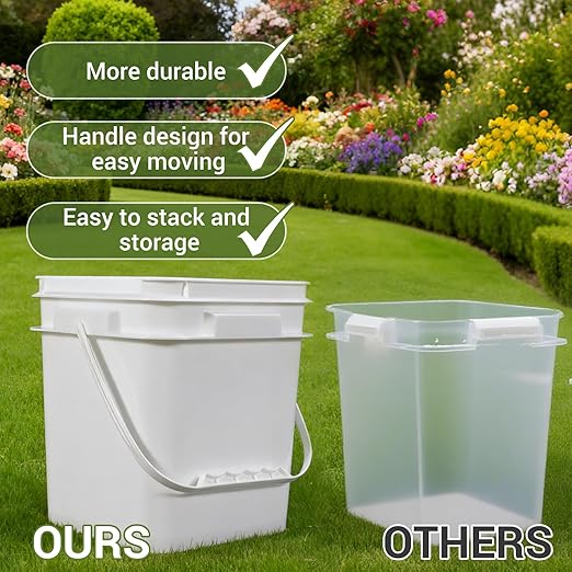 ASEVAT White 3.5 Gallon Bucket with Lid, Square Food Grade Storage Containers with Lids, Pail Container with Handle, Bucket for Cleaning Heavy-Duty Extra Durable BPA Free