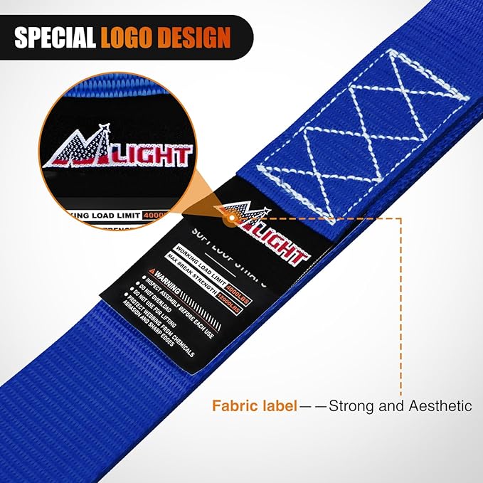 Nilight Soft Loop 1.7”×17" Motorcycle Tie Down Straps Heavy Duty 12000Lbs Max Break Strength for Securing ATV UTV Kayak Moving Cargo (8PK-Blue)