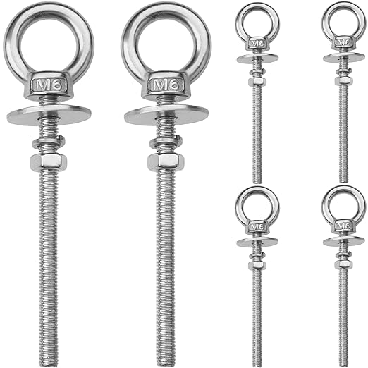 6 Pack M6 Stainless Steel Eye Bolts with Nuts, 1/4" x 3" Long Lifting Ring Eye Bolt， Eye Bolts Heavy Duty for Hang Tie Down Outdoor (6, M6x77mm (1/4"x3"))