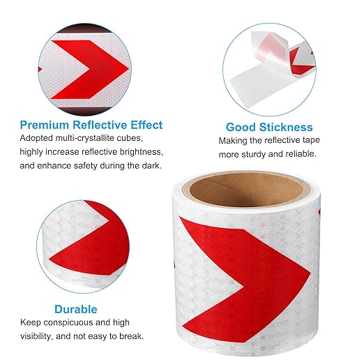 PATIKIL Reflective Tape, 4 Inch x 20 ft Waterproof Self Adhesive High Visibility Safety Warning Arrow Tape Outdoor Reflectors for Trucks Trailers Cars, White Red