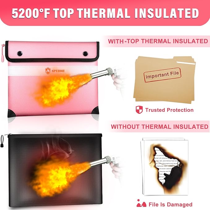 Upgraded Fireproof Document Bag 5200°F - with Heat Insulated, Fireproof Bags with Zipper/Reflective Strip, 9 Layers of Functional Materials, Fire proof Money Bag for Cash/Documents, Water Resistant
