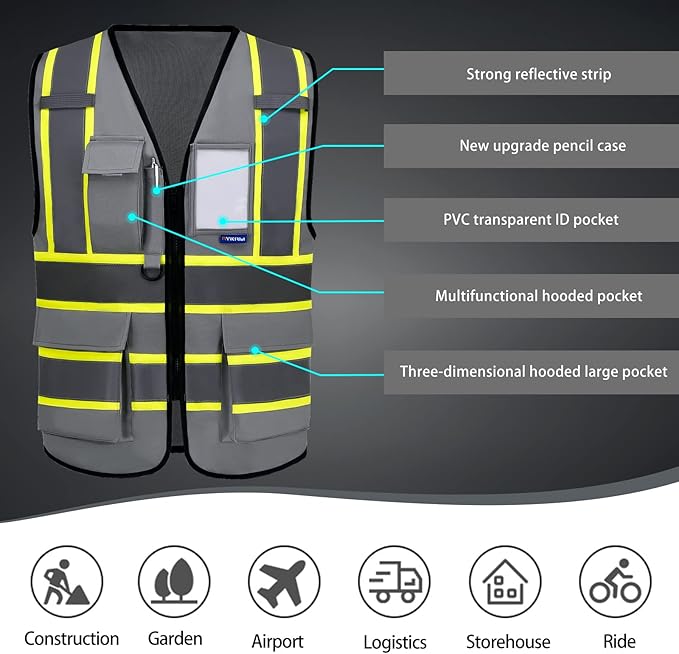 AYKRM Custom Logo Personalised Printed High Visibility Reflective 2 two tone work construction Safety Vest