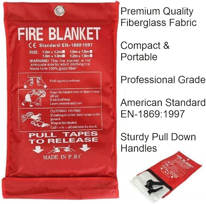 Emergency Fire Blanket for Home and Kitchen - 2 Pack - Fire Blankets Emergency for Home Safety 40” x 40” - Suppression Shield Retardant Extinguisher Fiberglass Welding Fireproof Cloth Towel