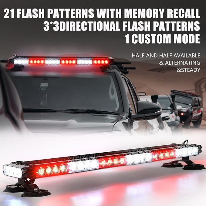 WINECO Red White Roof top light bar Magnetic Flashing 56 LED Emergency Strobe Light Bar for Volunteer POV Firefighter EMS Law Enforcement Vehicles Police Cars, Double Side Safety Warning Beacon Lights