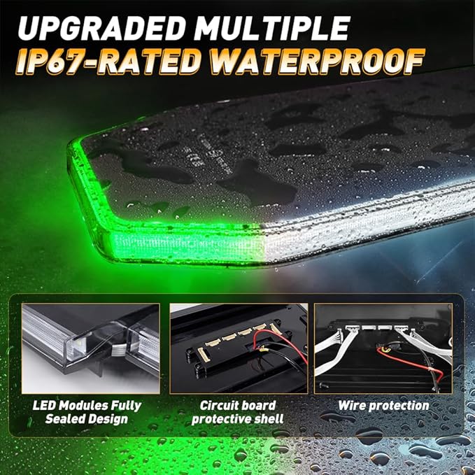ASPL 282 LED Low Profile Emergency Strobe Light Bar 47" Roof Top Warning Hazard Flashing Security Traffic Advisor/Controller / 27 Patterns Lights for Tow Truck Construction Vehicle (Green/White)