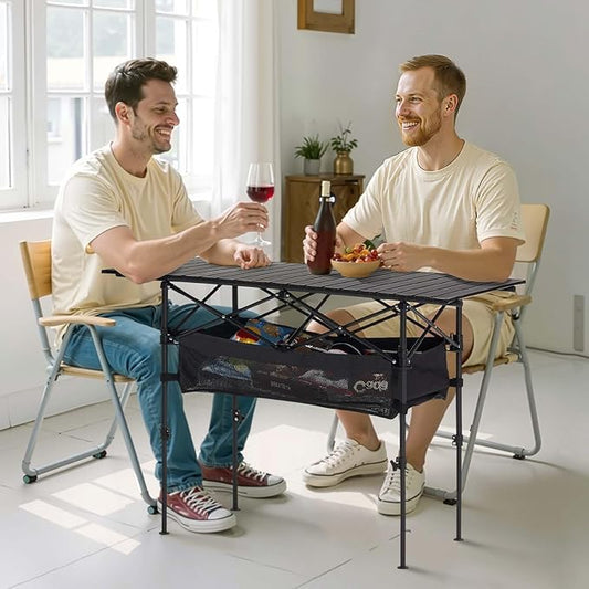 VEVOR Folding Camping Table, Portable Roll Up Side Tables, Lightweight Aluminum Beach Table for Outdoor BBQ Tailgating Picnic, Travel (47 inch-Black)