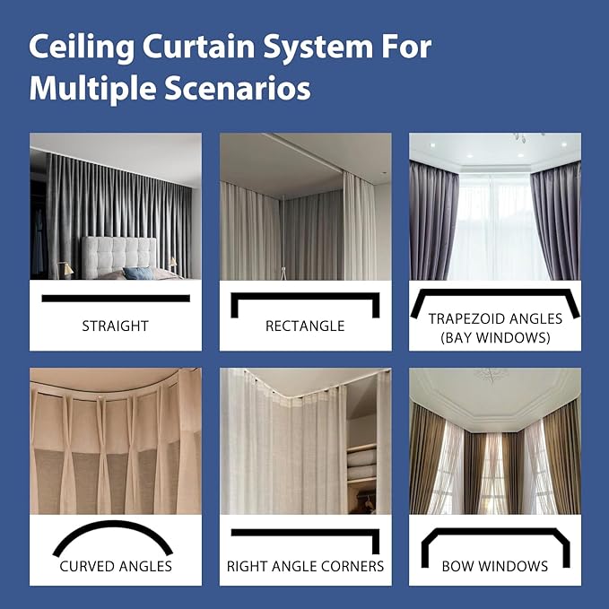 Room Divider Ceiling Mounted Curtains Track Sets Extra Wide Blackout Curtain Flexible Tracks for Bedroom Privacy Partition Separator, 1 Panel Beige Drape and White Rail, W12.5 x H7ft