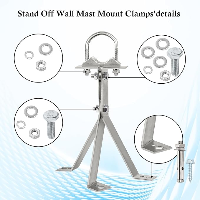 XRDS-RF Antenna Wall Mount 8 Inch Heavy-Duty Stand Off Wall Mast Mount Windproof Antenna Mounting Bracket for TV Antenna Mast ( 3-Leg + 2-Leg)