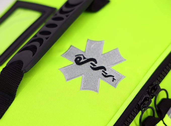 Lightning X Medium First Responder EMT Bag | LXMB25 | w/Reflective, Shoulder Strap & Zippered Compartments for First Aid + Trauma Supplies - Fluorescent Yellow