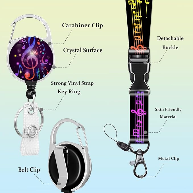 Music Badge Holder Lanyard ID Card Holders Detachable Name Tag Clips Cute Funny Nurse Teacher Office Gifts Women Man Cute Badge Holder