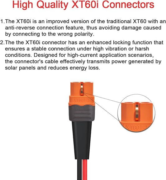 10AWG 10FT Solar to XT60i Cable 2 10 25 35 50 75 100FT Solar Connector to XT60i Adapter Cable for Portable Power Station (10FT)