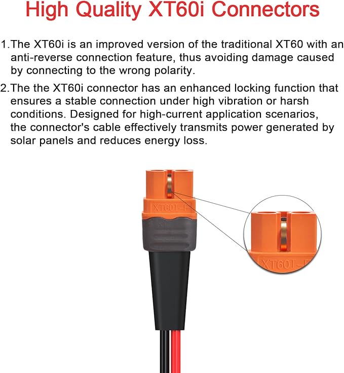 Solar Cable - 10AWG, 25-100FT, XT60i Connector, Adapter for Portable Power Station