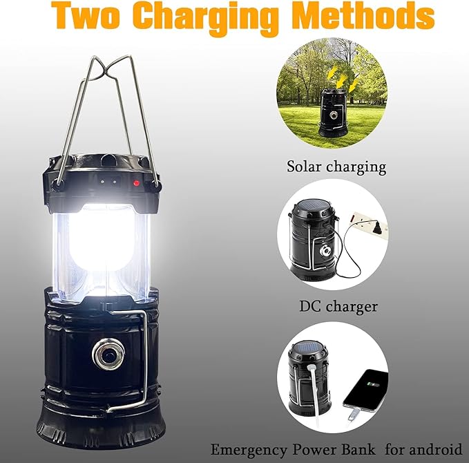 Collapsible Portable LED Camping Lantern Lightweight Waterproof Solar USB Rechargeable LED Flashlight Survival Kits for Indoor Outdoor Home Emergency Light Power Outages 4-Pack