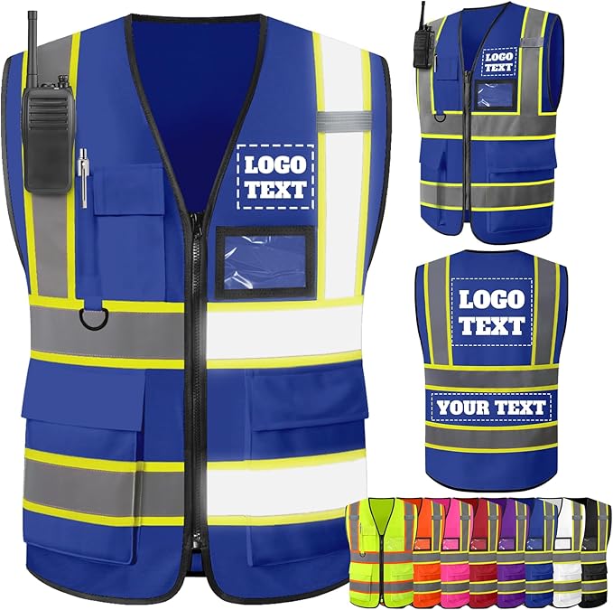Custom Logo Safety Vest–Reflective High Visibility 2-Tone Work Vest for Men Construction Jacket Vests with Zipper Pockets
