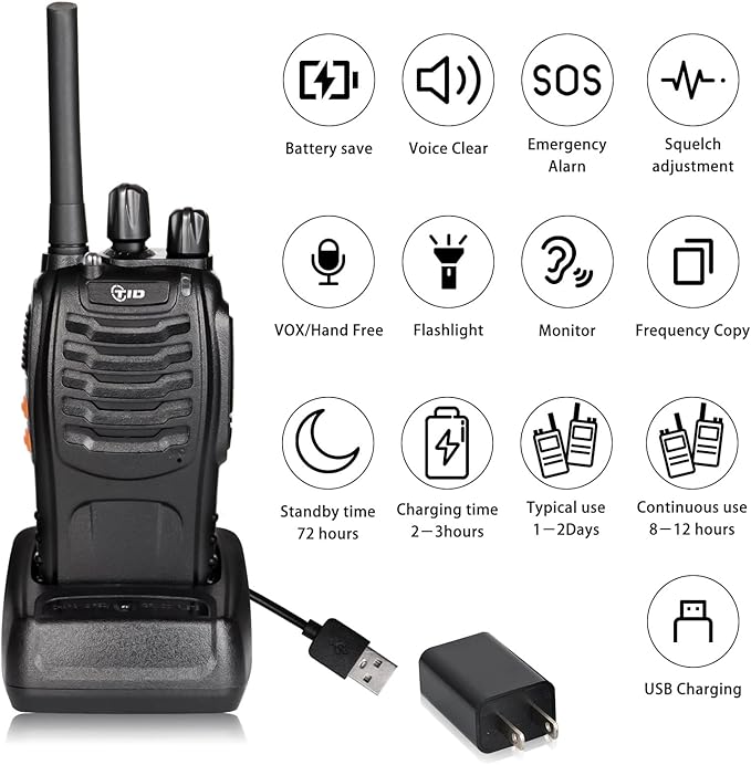 TIDRADIO Walkie Talkies Long Range 6 Pack, Rechargeable Two Way Radios for Adults with Earpiece, 22 Channels Portable Radios with Flashlight for Jobsite, Outdoor Camping, Hiking