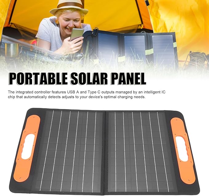 YWBL-WH 100W Portable Solar Panel, Foldable Monocrystalline Solar Charger with USB A Type C DC5521 Output, IP65 Water Proof for Camping RV Emergency Power Station