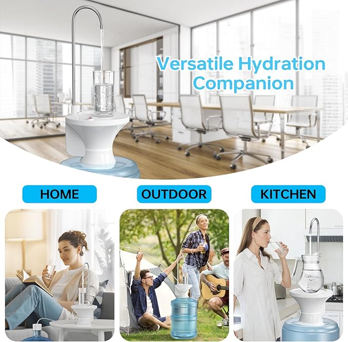 Water Dispenser for 5 Gallon Bottle - Automatic Electric Drinking Water Dispenser, Water Bottle Pump for 2-5 Gallon Water Jugs, USB Rechargeable Water Pump with 2 Switch Control for Home, Camping