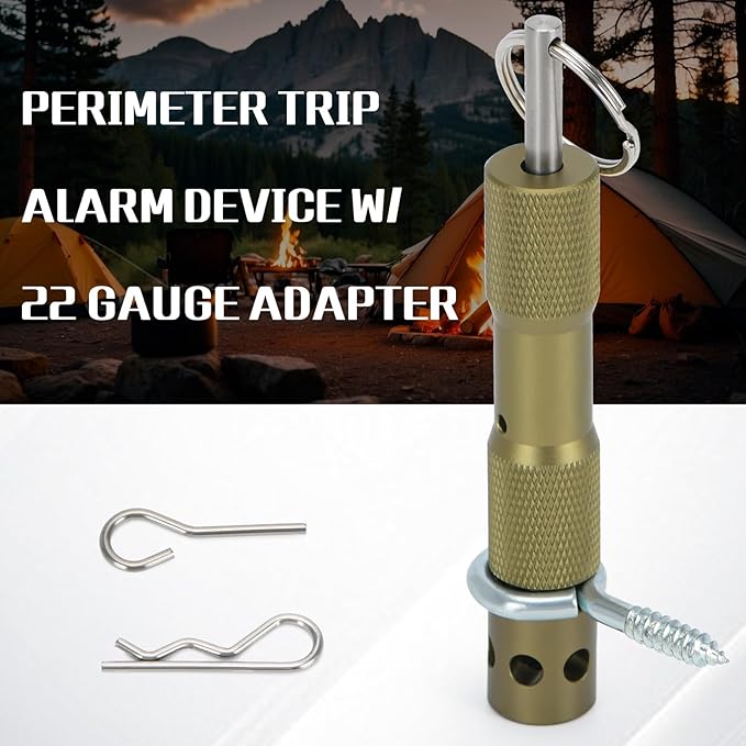 Perimeter Trip Alarm Device W/ 22 Gauge Adapter Early Warning Security System for Camping & Property Safety (Gold)