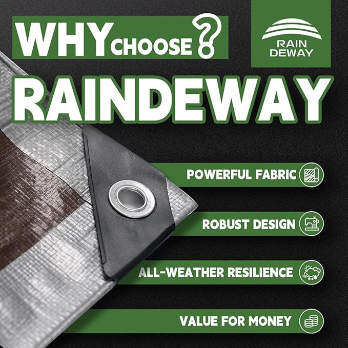 RAINDEWAY Tarps Heavy Duty Waterproof 6x15 Feet,10Mil Thick Multipurpose Poly Tarp Cover with Metal Grommets and Reinforced Edges,Silver/Brown Tarp