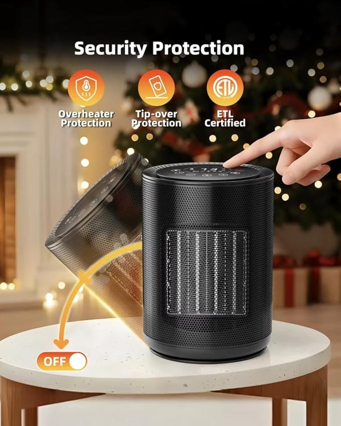 ZAFRO Small Space Heaters for Indoor Use, Portable Electric Heaters Fan with Thermostat & Remote, LED Touch Screen, 24H Timer, Eco Mode, Desk Ceramic Heater for Office/Bedroom/Bathroom/RV