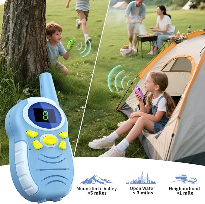 Walkie Talkies for Kids 4 Pack - Boys Girls Christmas Toys Birthday Gifts for Age 4-6 6-8 Year Old Kid Presents - Rechargeable Long Range 2 Way Radio Flashlight Outdoor Toy Camping Hiking