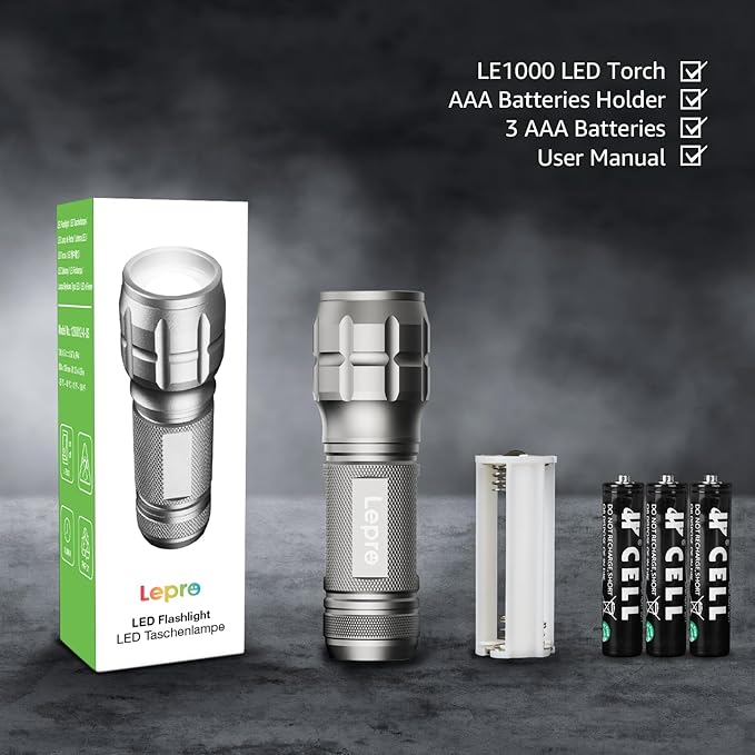 Lighting EVER LED Flashlights High Lumens, Small Flashlight, Waterproof, Adjustable Focus Flash Light for Outdoor, Emergency, AAA Batteries Included