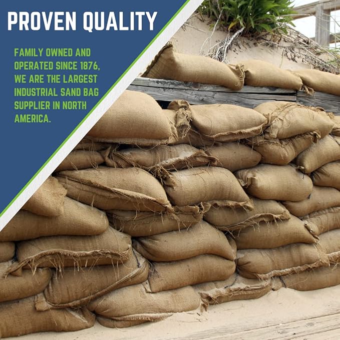 DURASACK Heavy Duty Burlap Sand Bags with Tie Strings Empty Sand-Bags for Flooding and Erosion Control, 14x26 inches, Pack of 10