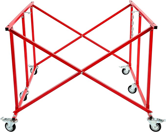 Folding Pickup Bed Dolly- Easily Fold Large Auto Body Truck Bed Cart 800 lbs, Truck Bed Dolly Lifter Automotive Body Cart Pick Up Bed Stand W/Casters Steel Powder Coated Red