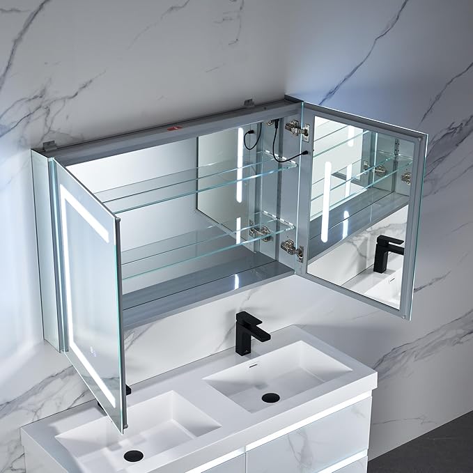 Blossom 40x26 LED Lighted Bathroom Medicine Mirror Cabinet, Recessed/Surface Mount with Anti-Fog, Dimmable, 3 Color Light, Lighted Medicine Cabinet Mirror for Storage & Makeup, Wall Mounted