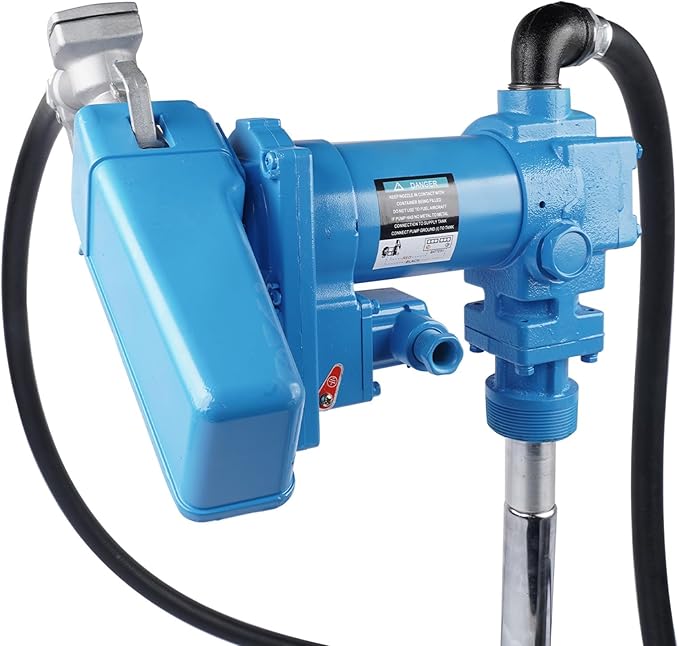 20 GPM 12 Volt Fuel Transfer Pump High Flow DC Transfer Pump Gasoline Pump for Transfer of Gasoline, Diesel, Kerosene, Ethanol & Methanol Blends & Biodiesel, with Discharge Hose & Manual Nozzle, Blue
