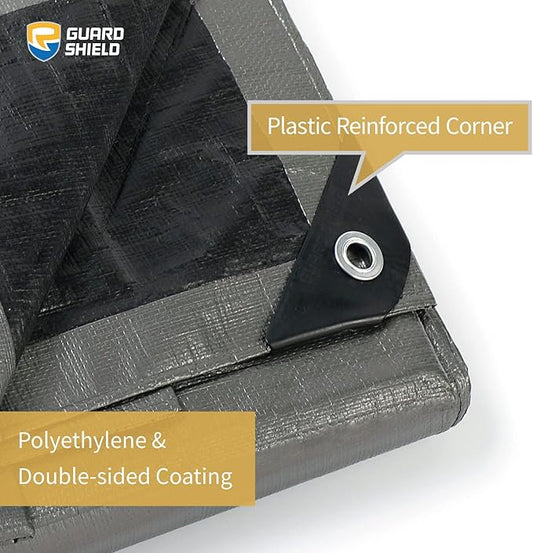 GUARD SHIELD Tarps Heavy Duty Waterproof 10x20 Feet Silver/Black Poly Tarp Cover Outdoor Thick UV Resistant Tarpaulin with Grommets 10mil (2-Pack)