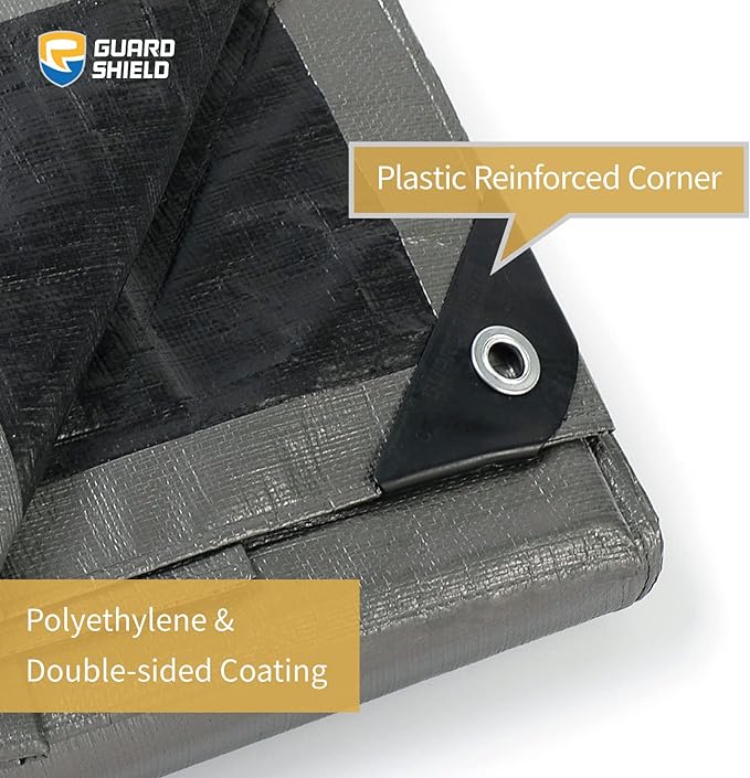 GUARD SHIELD Heavy Duty Tarp 10x20 Feet Silver/Black Multi Purpose Thick Waterproof Poly Tarp Cover 10mil