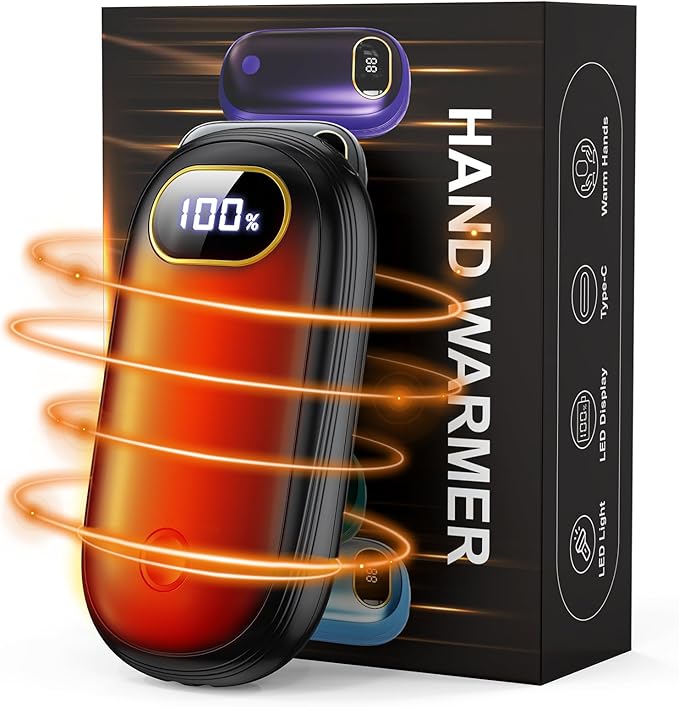 Electric Hand Warmers Rechargeable with Power Bank, LED Display, 17Hrs Warmth, Dual-Side 4 Levels Fast Heating Portable Pocket Heater for Hunting, Camping, Golf, Outdoor, Gifts for Women/Men