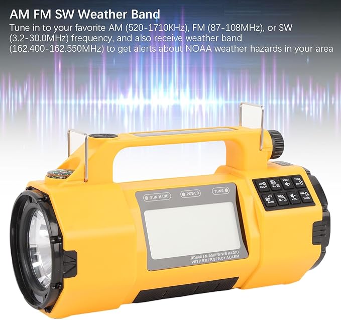 Yoidesu Emergency Radio, 5000mAh NOAA Emergency Weather Radio, Hand Crank Emergency Radio with AM/FM/SW/NOAA Weather Alert, Flashlight, Reading Lamp, Cell Phone Charger