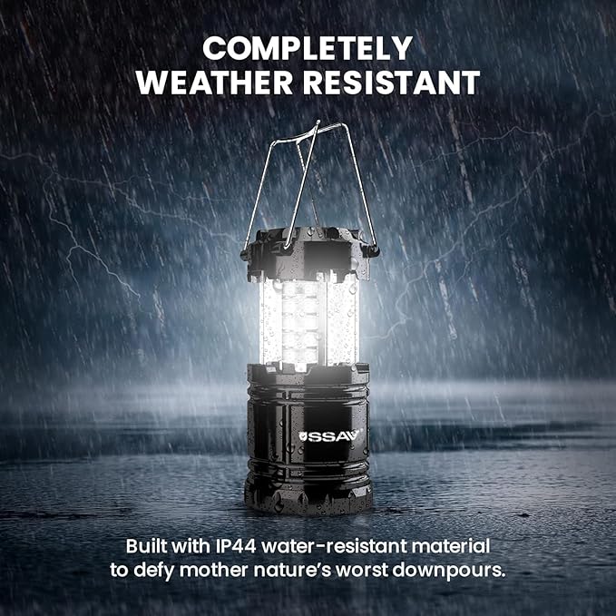 3 Pack LED Camping Lantern, LED Lanterns, Suitable Survival Kits for Hurricane, Emergency Light for Storm, Outages, Outdoor Portable Lanterns, Black, Collapsible | Batteries Included