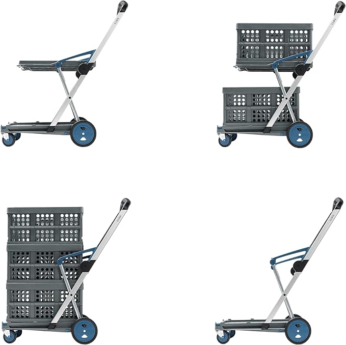 CLAX® The Original | Made in Germany | Multi Use Functional Collapsible Carts | Mobile Folding Trolley | Storage Cart Wagon | Shopping Cart with 2 Storage Crates (Blue)