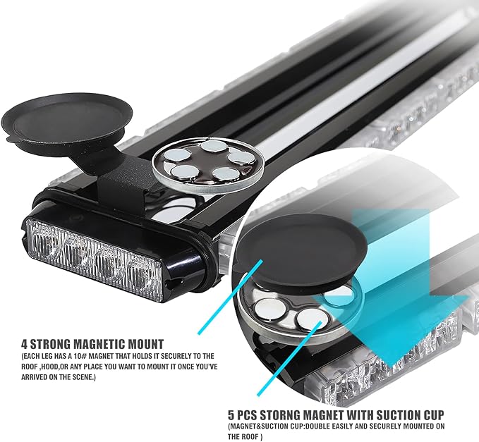 WINECO Amber 29.5" LED Rooftop Strobe Lights Bar, Double Side Flashing Emergency Hazard Caution Warning Beacon Lightbar w/Magnetic Base for Construction Vehicles Tow Trucks Vans Tractor Snowplow…