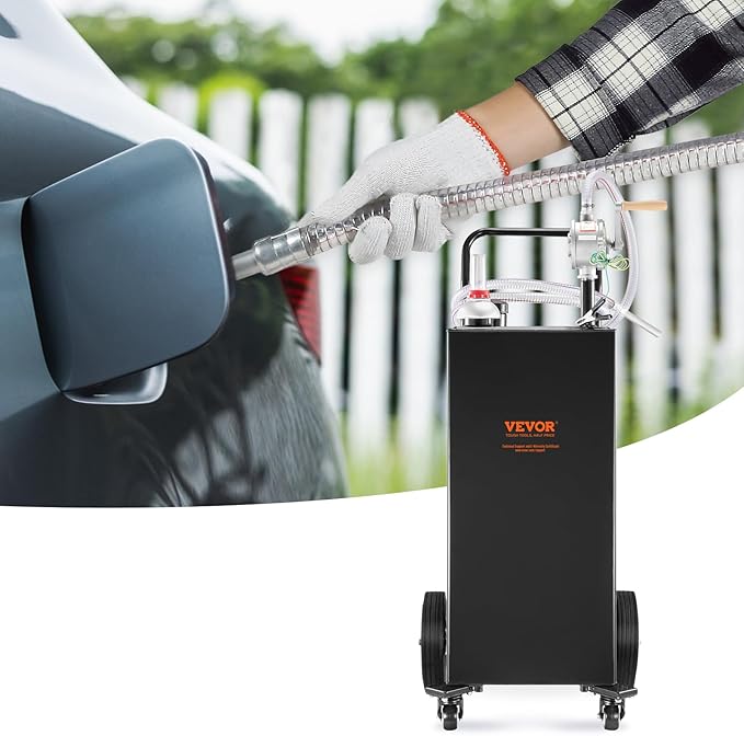 VEVOR Fuel Caddy, 35 Gallon, Gas Storage Tank on 4 Wheels, with Manual Transfer Pump, Gasoline Diesel Fuel Container for Cars, Lawn Mowers, ATVs, Boats, More, Black